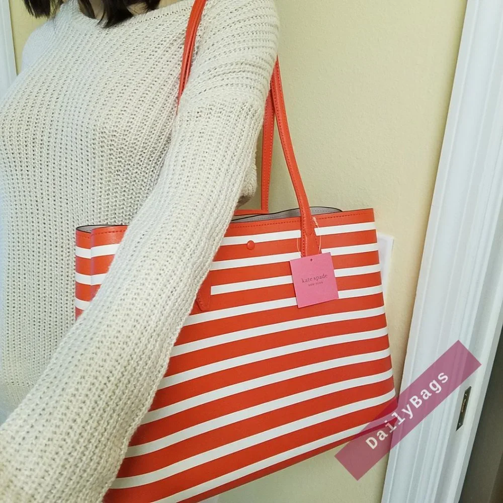 NWT KATE SPADE TAMARILLO MULTI ORANGE ALL DAY SAILING STRIPE MULTI LARGE BAG - Picture 7 of 9
